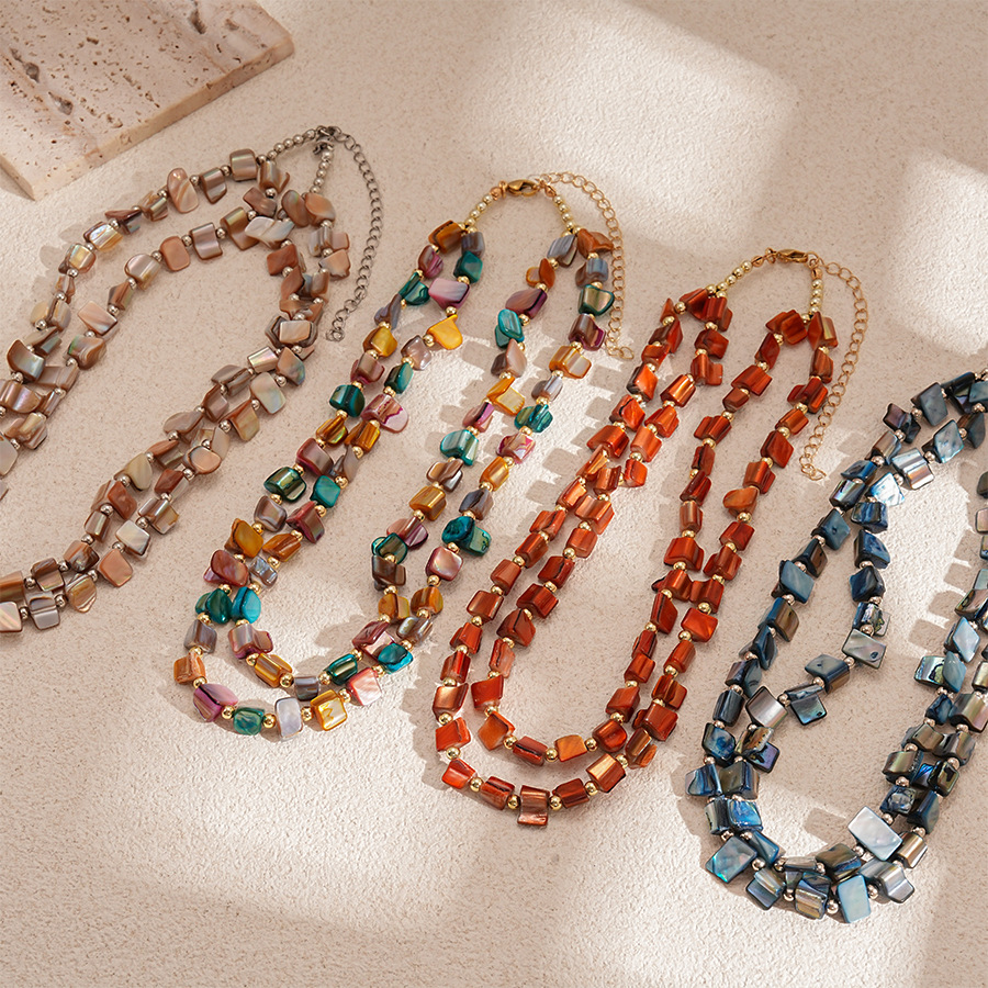 Irregular Double-Layer Imitation Shell Beaded Necklace Vacation Style for Women