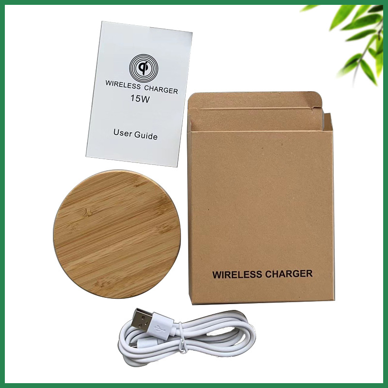 5W 10W 15W round bamboo wood phone wireless charger universal wireless charging base