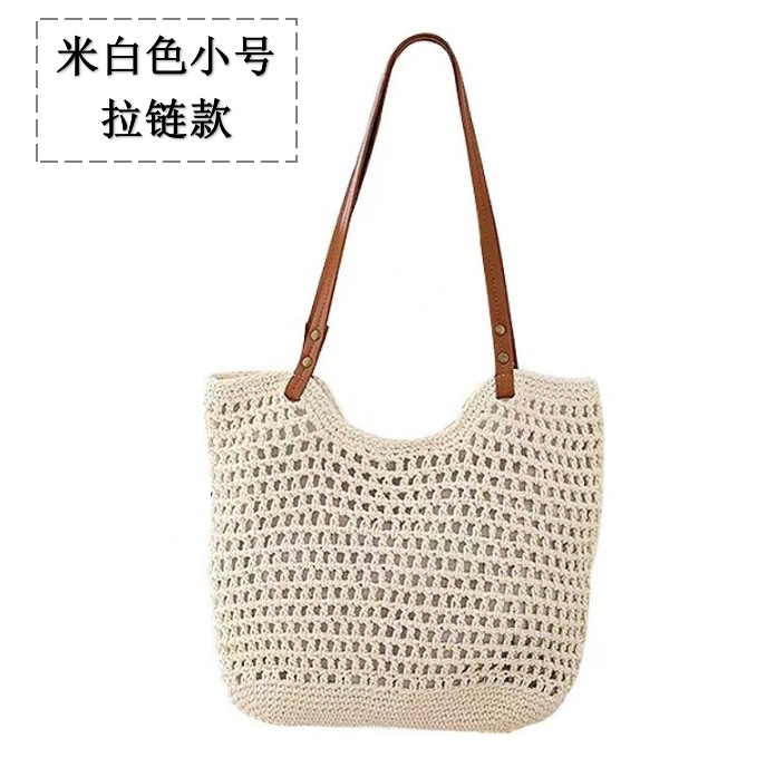 Cotton Thread Straw Bag Women's New Handwoven Large Capacity Single Shoulder Tote Bag Vacation Beach Bag