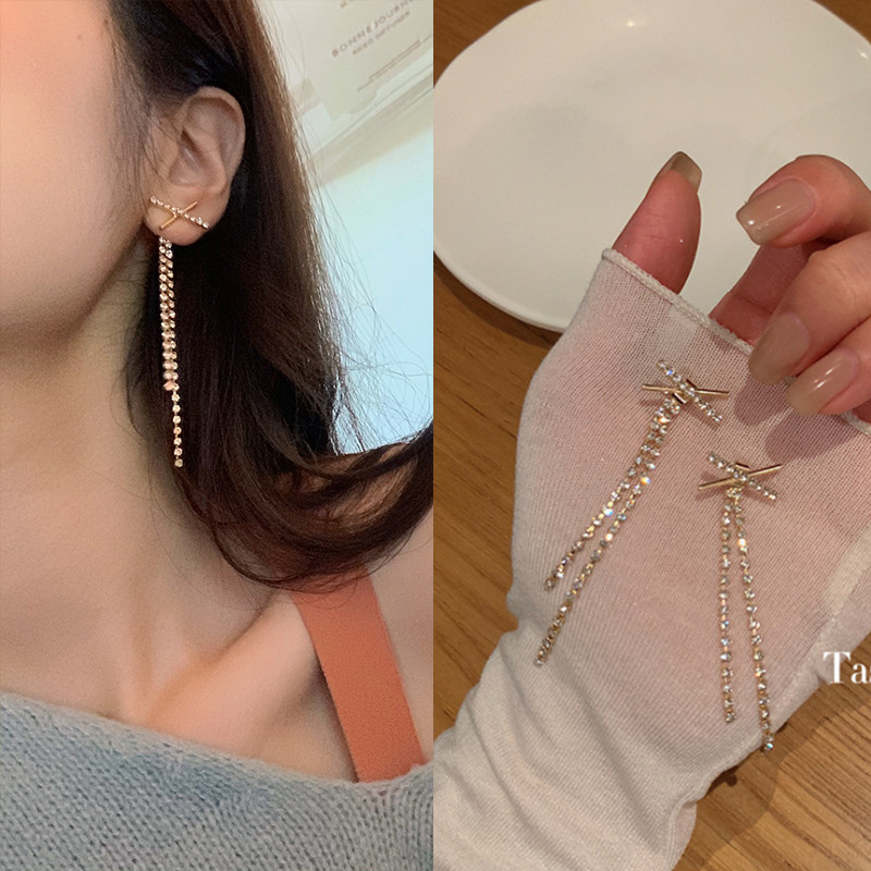 Silver needle earrings women long tassel earrings ear accessories