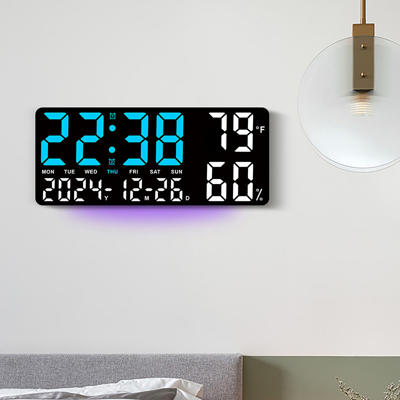 New Temperature and Humidity Living Room Wall Clock Simple Multifunctional Electronic Clock Large Font with Night Light Multiple Alarm Groups GH9002