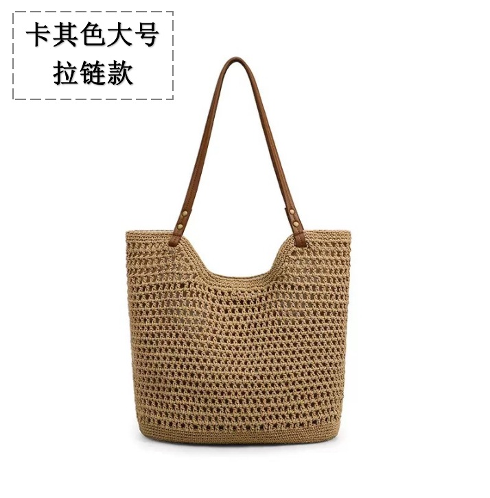 Cotton Thread Straw Bag Women's New Handwoven Large Capacity Single Shoulder Tote Bag Vacation Beach Bag