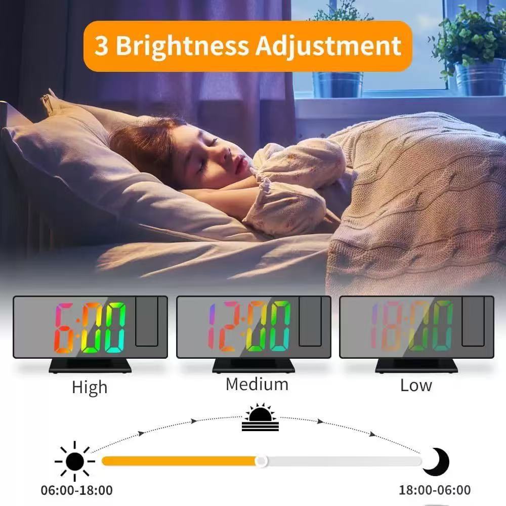 Color Screen New Digital Projection Clock LED Multifunctional Desktop Mirror Electronic Alarm Clock Large Screen Projection Wall Clock