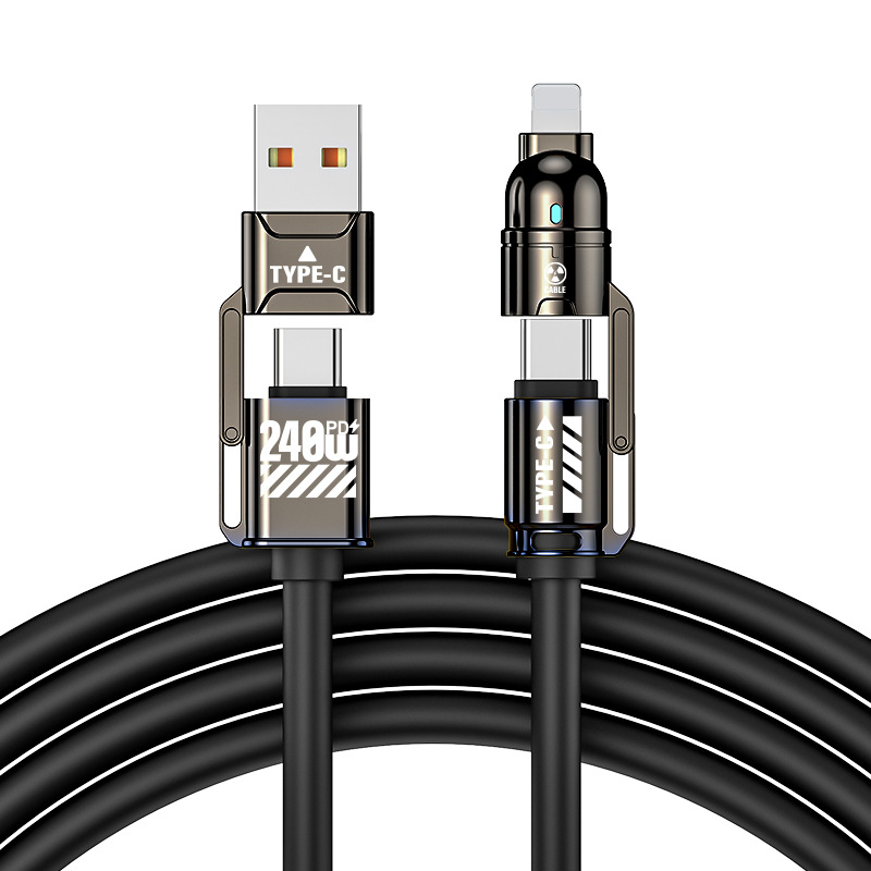 Silicone Four-in-One Data Cable 240W Fast Charging Cable for iPhone Apple Huawei Xiaomi Samsung