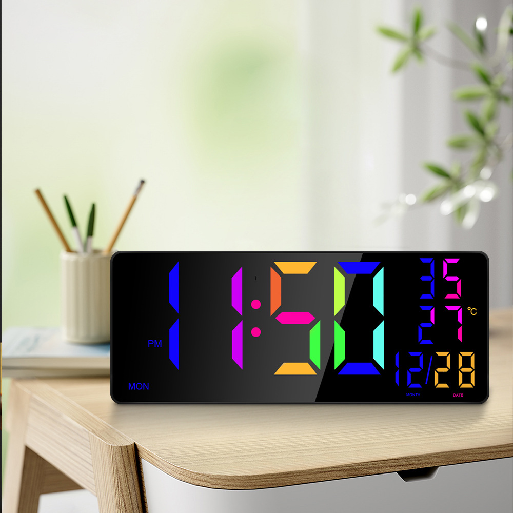 RGB Wall Clock Colorful Changing Multifunctional Wall Clock Forward and Countdown Large Screen Electronic Clock Night Light