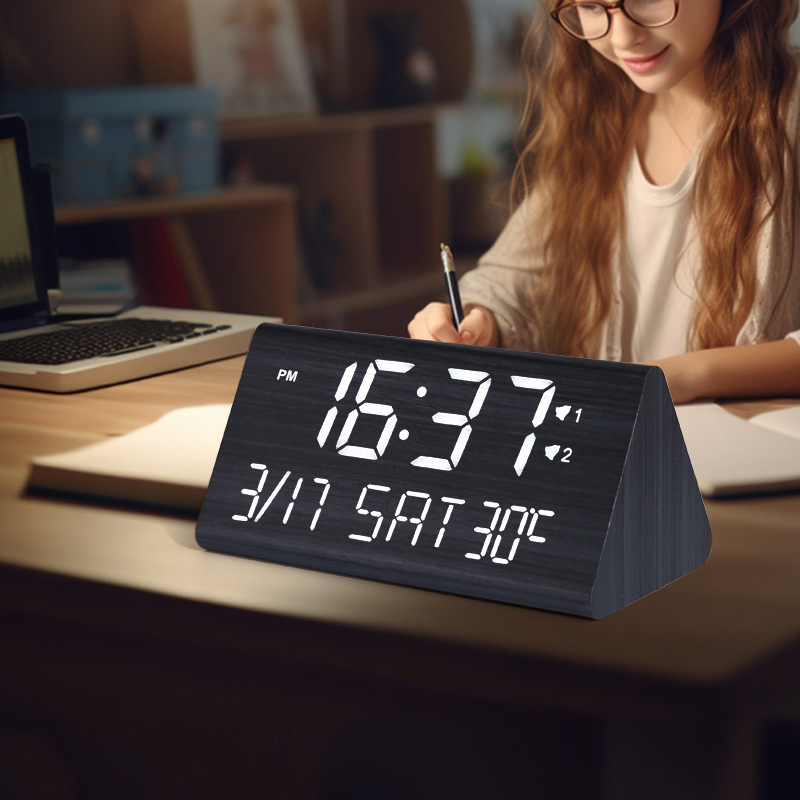 LED Wooden Clock Digital Night Light Silent Digital Alarm Clock Perpetual Calendar Temperature Electronic Clock Multifunctional Clock