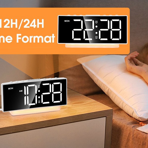 Arc projection alarm clock LED colorful table clock large screen digital display electronic clock table clock decoration