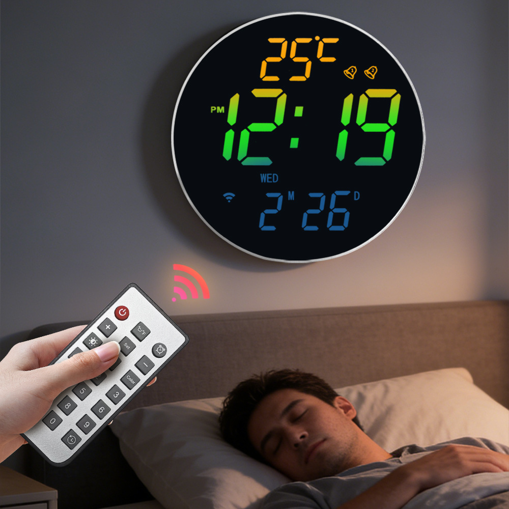 Digital Wall Clock Auto Time Bluetooth Smart Light Sensor Snooze Alarm Countdown Electronic Calendar Clock RGB Clock