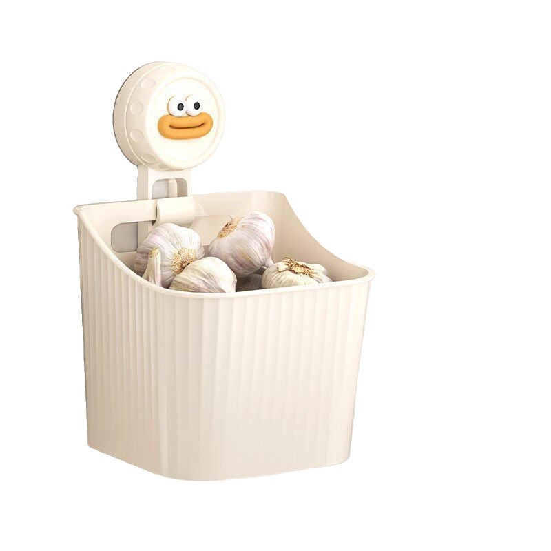 Garlic ginger onion storage rack suction kitchen storage basket wall-mounted no-drill shelf ginger garlic small hanging basket