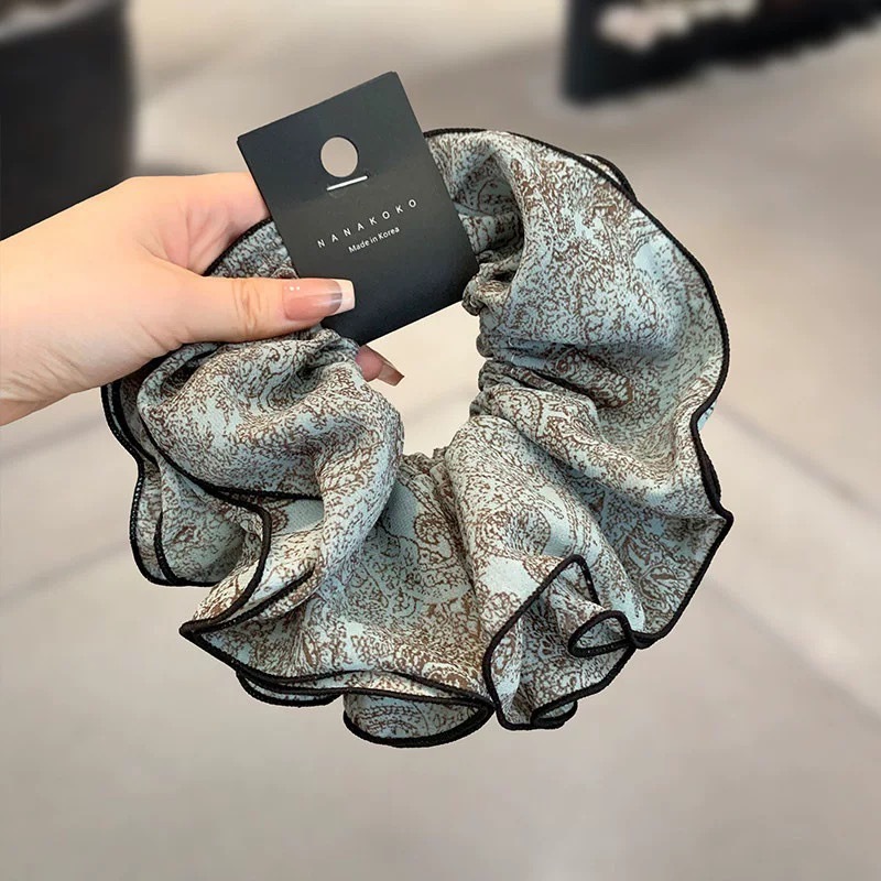 Heavy craft brown bow large hair scrunchie for women super texture ponytail bun hair tie elastic