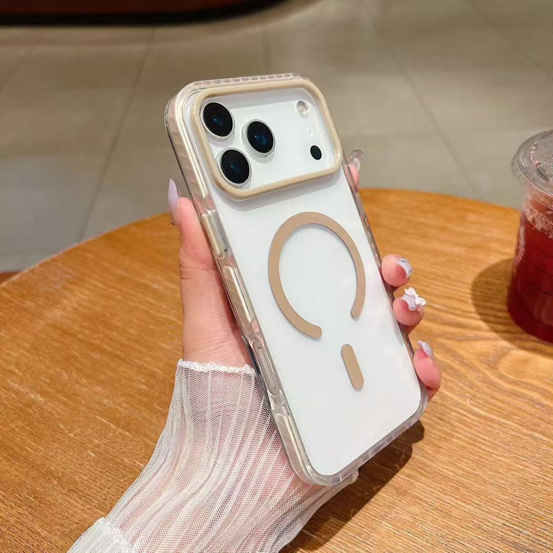 Japan and Korea good quality compatible with Apple 17 two-color 2.0 acrylic half ring magnetic wireless charging phone case