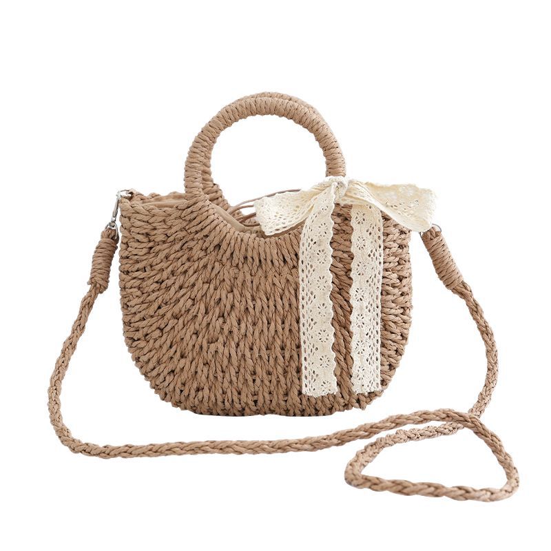 Small Simple Crossbody Basket Bag Woven Bag Hollow Out Straw Woven Women's Handbag Straw Bag Compact