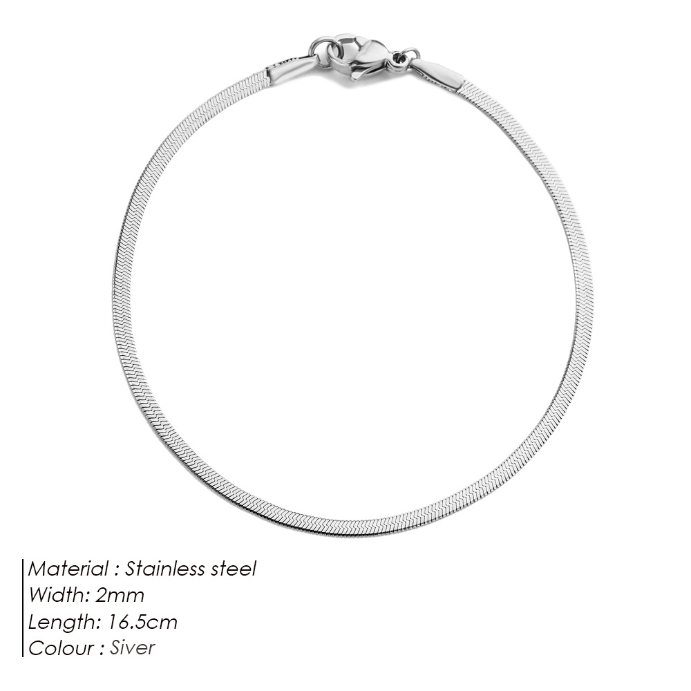 eManco Stainless Steel Snake Bone Chain Simple Bracelet Women Thin Flat Snake Chain Bracelet Couple Bracelet