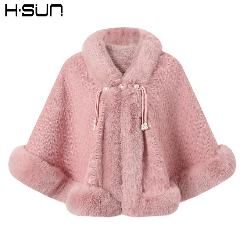 Winter Rabbit Fur Cape Outerwear Warm Women's Cheongsam Chinese Style Cape Outerwear Cardigan