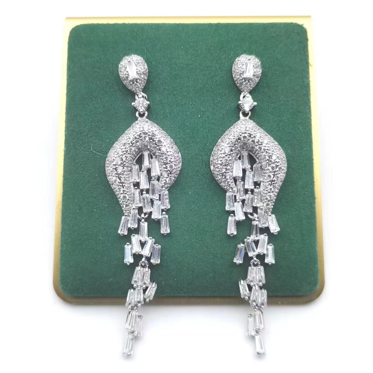 New zircon earrings S925 silver needle long tassel ear jewelry