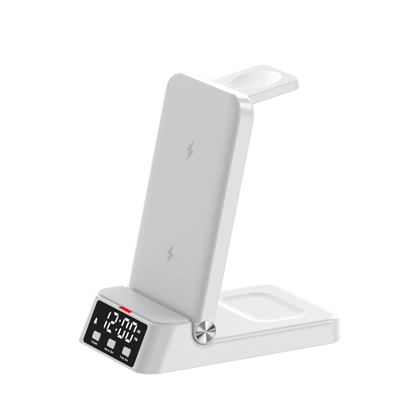 Desktop three-in-one clock folding stand wireless charger, suitable for Apple watch phone fast charge stand charger