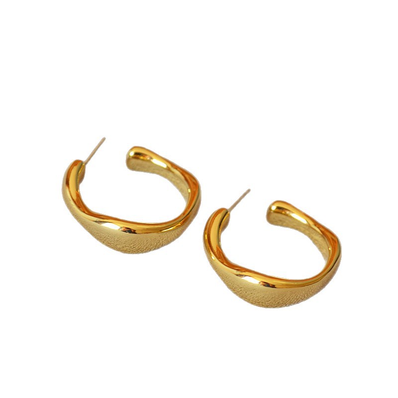 Brass gold-plated irregular C-shape 925 silver pin ear studs ear accessories