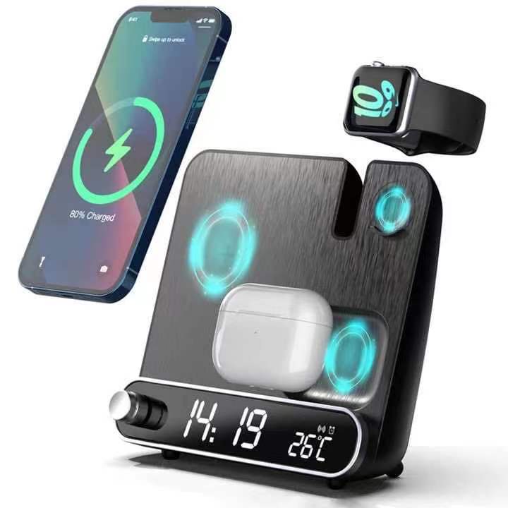 New 15W Wireless Charger Clock Watch Earphone 3-in-1 Wireless Charger Clock Alarm Clock Thermometer Wireless Charger with