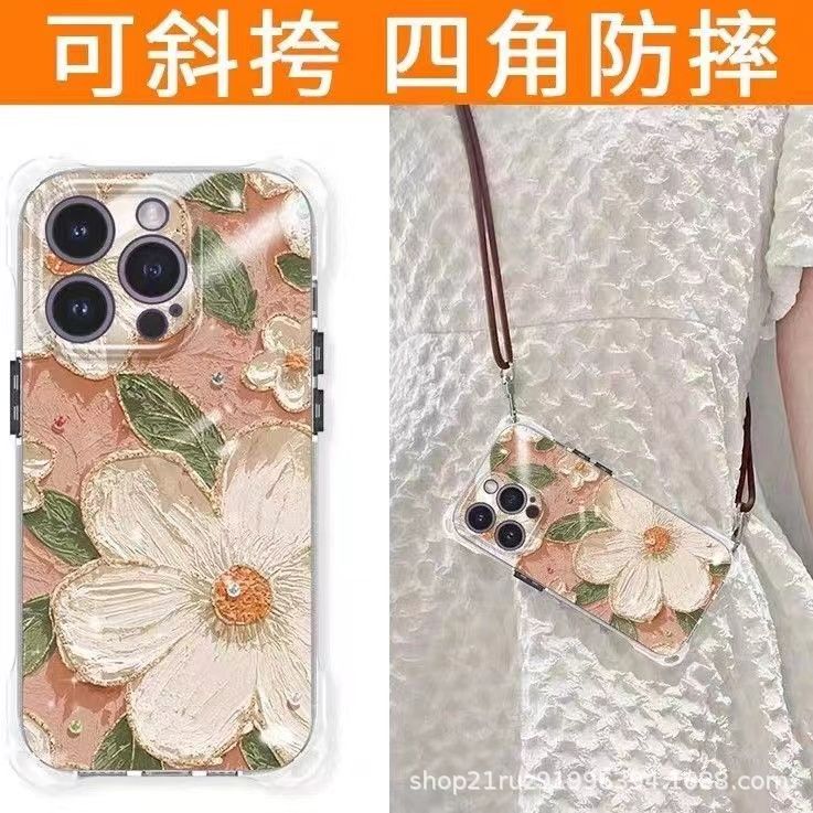 Apple 14 Pro Max transparent phone case 13 pro diagonal lanyard 12 soft shell 11 niche xs anti-drop