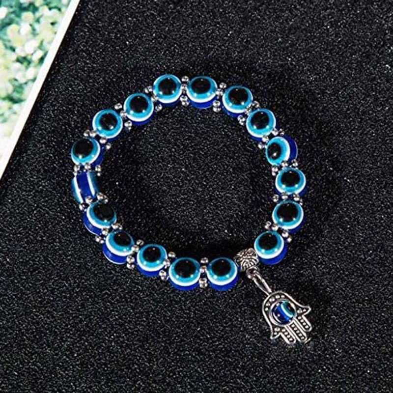 Alloy Evil Eye Pendant Necklace 8mm Round Bead Evil Blue Eye Resin Beaded Bracelet
