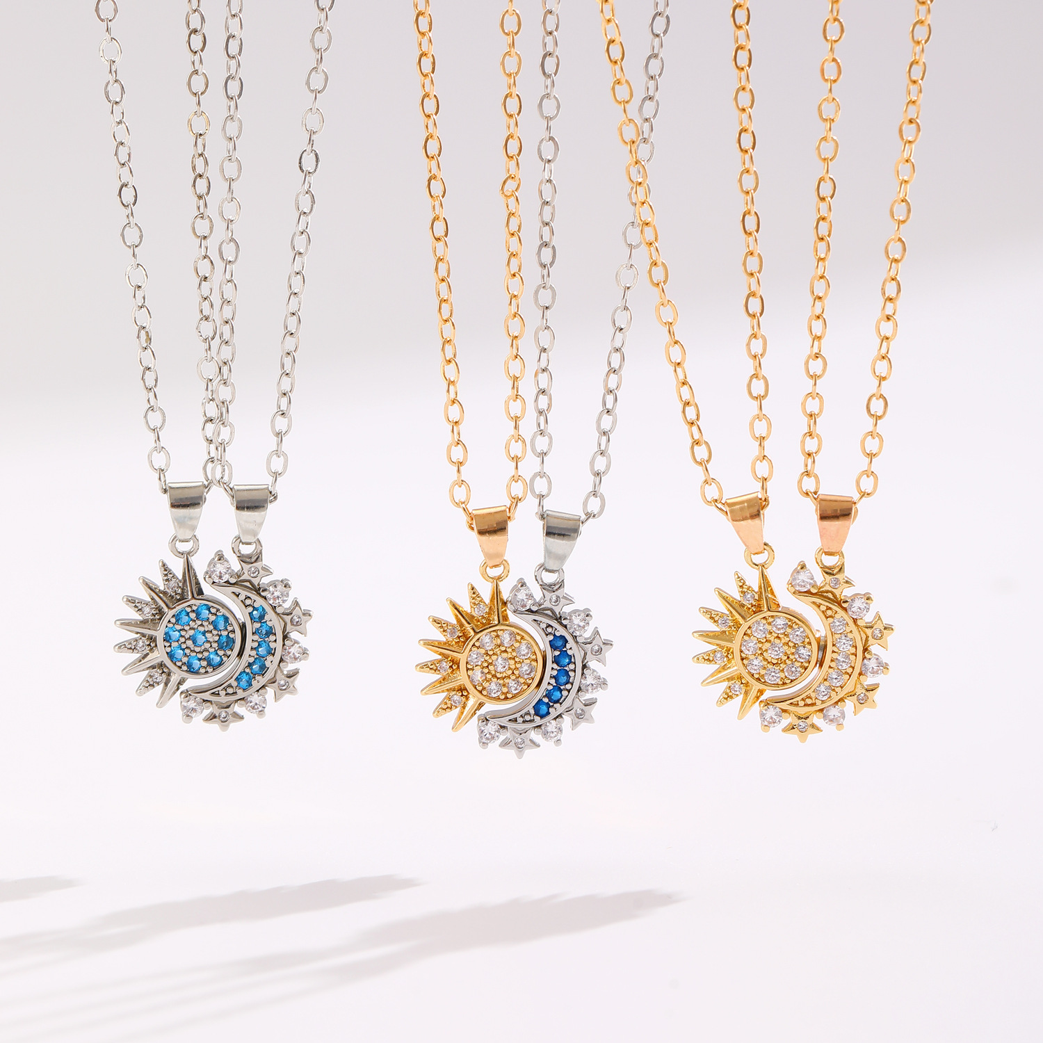 New Moon Sun Couple Necklace Magnetic Sun Moon Collarbone Chain Valentine's Day Gift for Men and Women