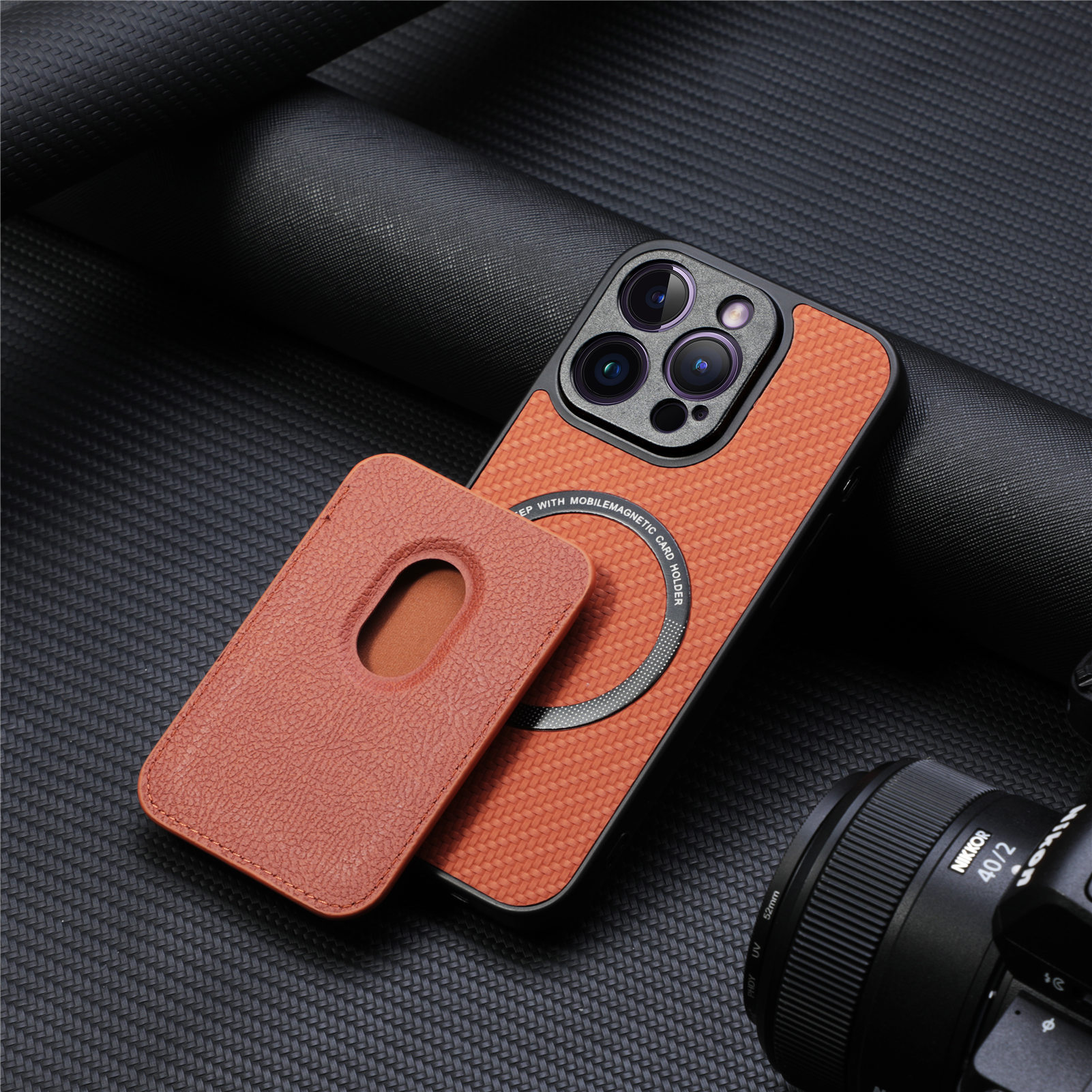 For iPhone18Pro phone case back sticker Magsafe magnetic card holder 17 fiber texture Apple 18 case