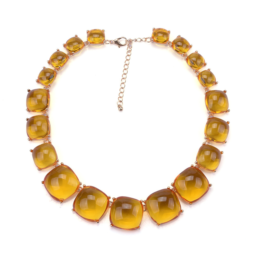 ZA geometric transparent colored resin necklace earring set collarbone chain