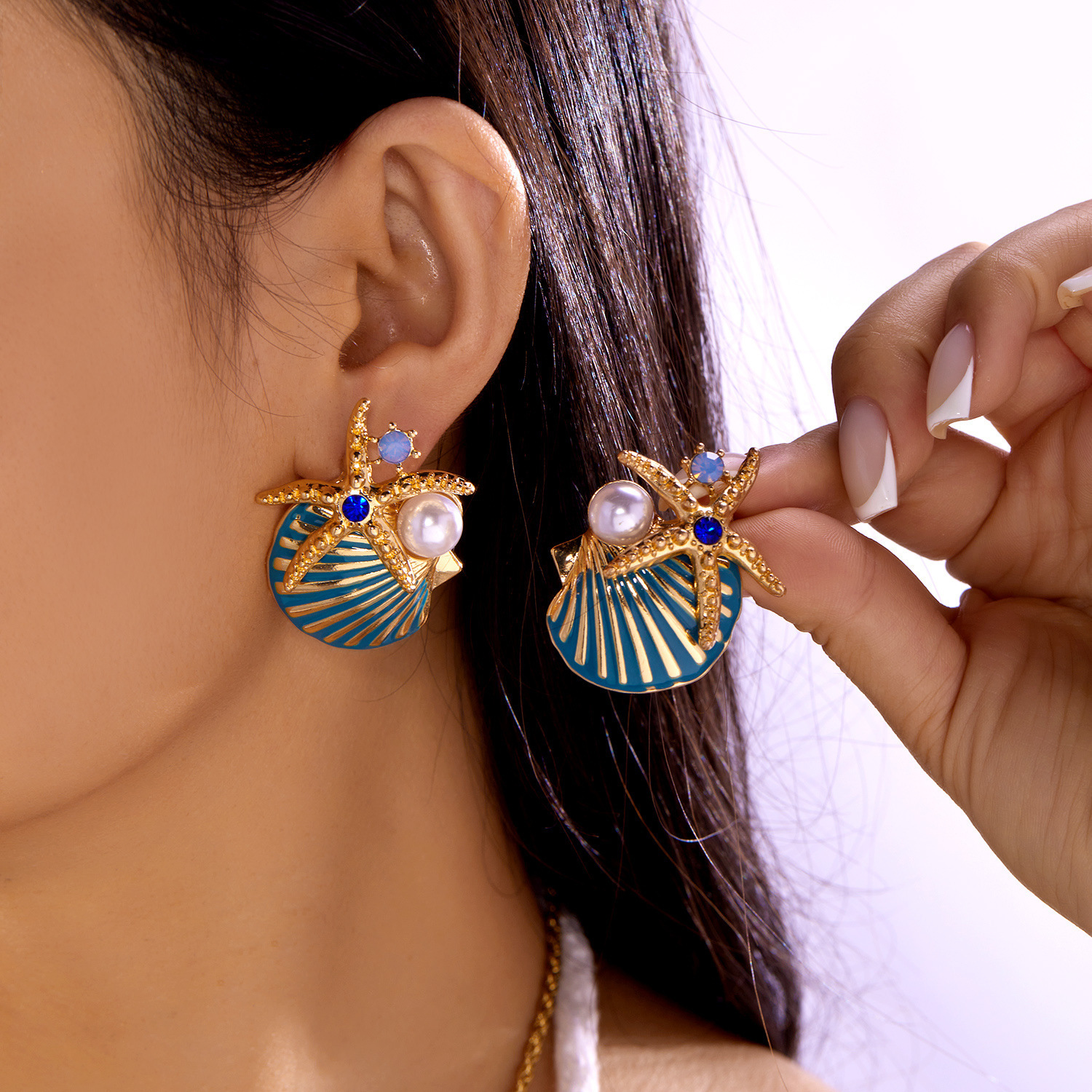 Oil-Drop Starfish Shell Coral Earring Necklace Set Necklace Bracelet Earrings Beach Accessories