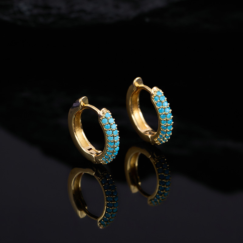 Geometric Design Turquoise Blue Earrings Necklace Ring Jewelry Set Niche Earrings