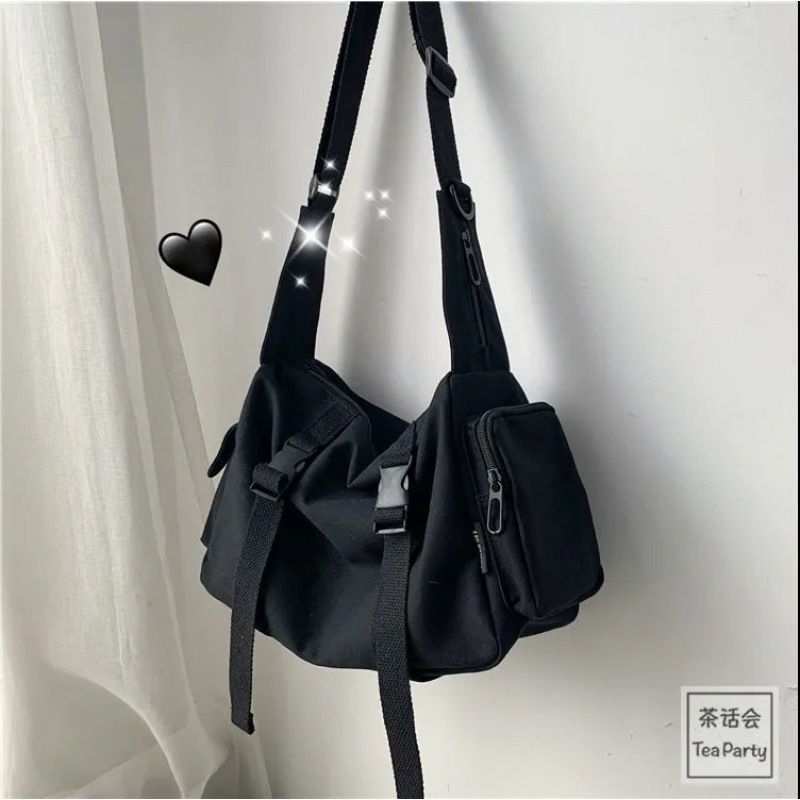 Chic workwear student canvas bag men ulzzang neutral original crossbody bag women