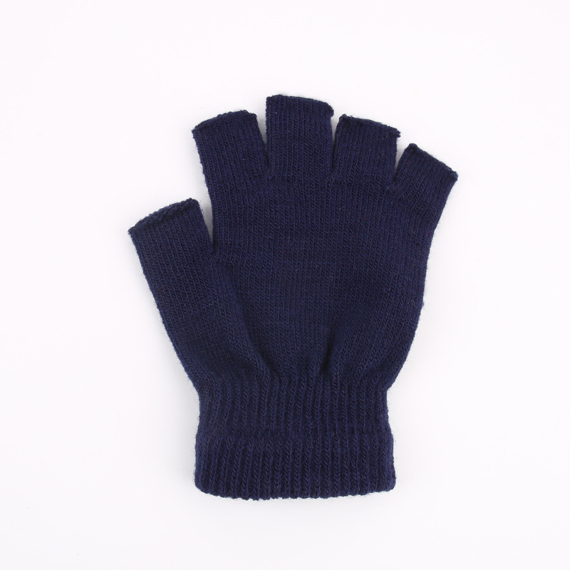 Half-Finger Gloves Unisex Autumn Winter Warm Anti-Cold Solid Color Knitted Two-Finger Exposed Touch Screen Cycling Gloves