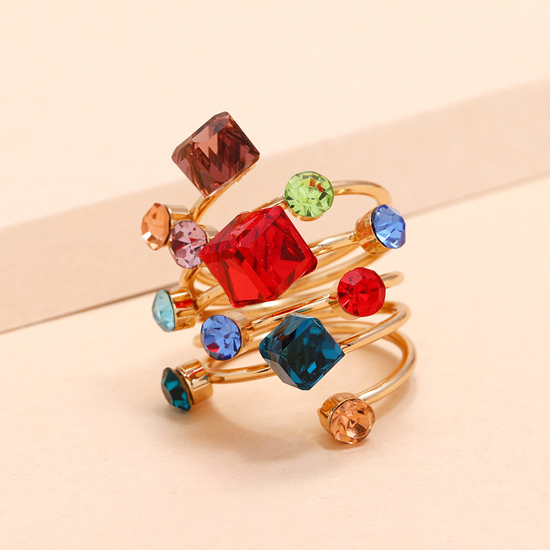 Crystal gemstone ring exaggerated large spring ring original single accessory