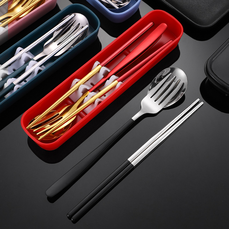 Stainless steel cutlery set chopsticks spoon three-piece Nordic portable outdoor travel student cutlery gift