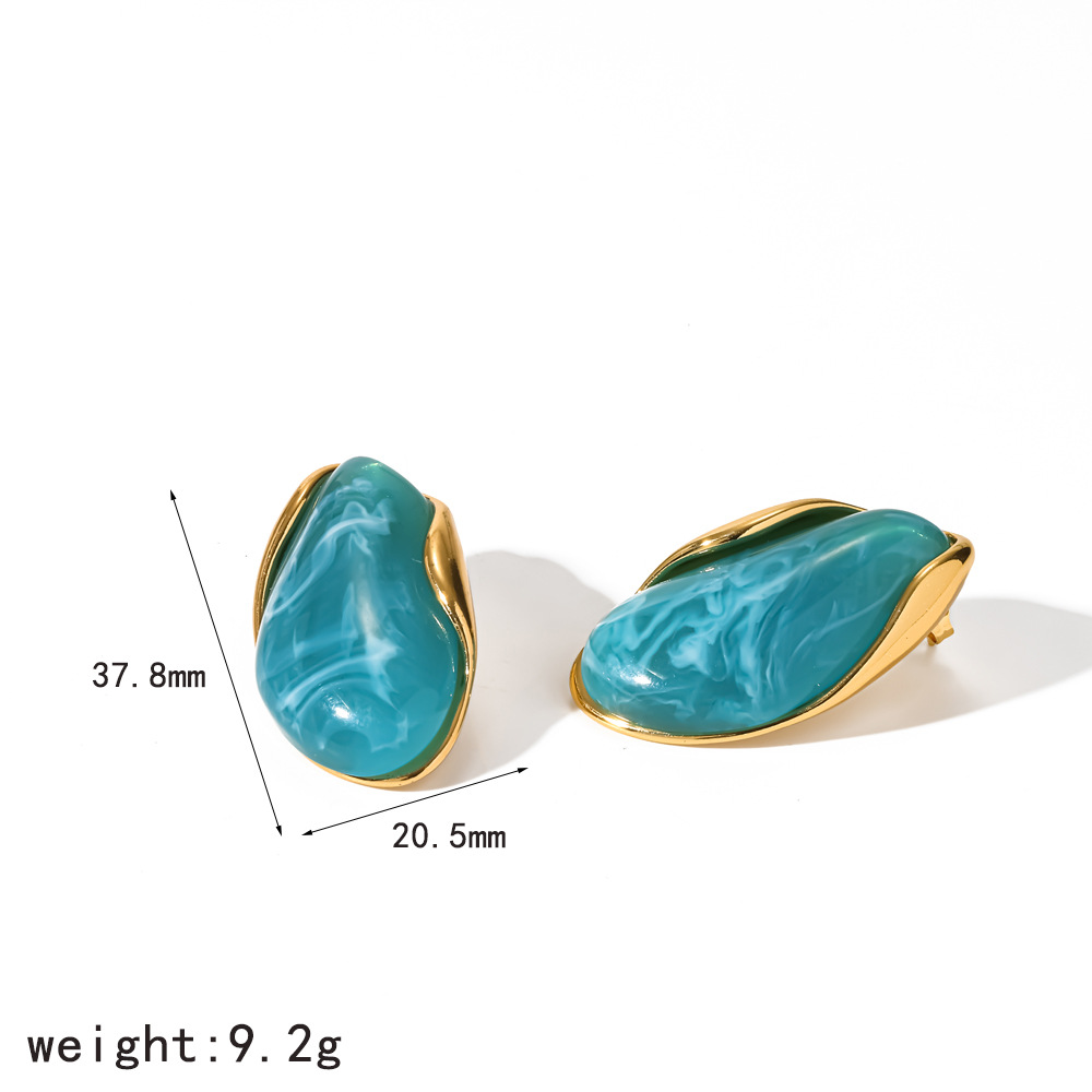 Irregular resin earrings women amber 18k gold stainless steel earrings ear jewelry