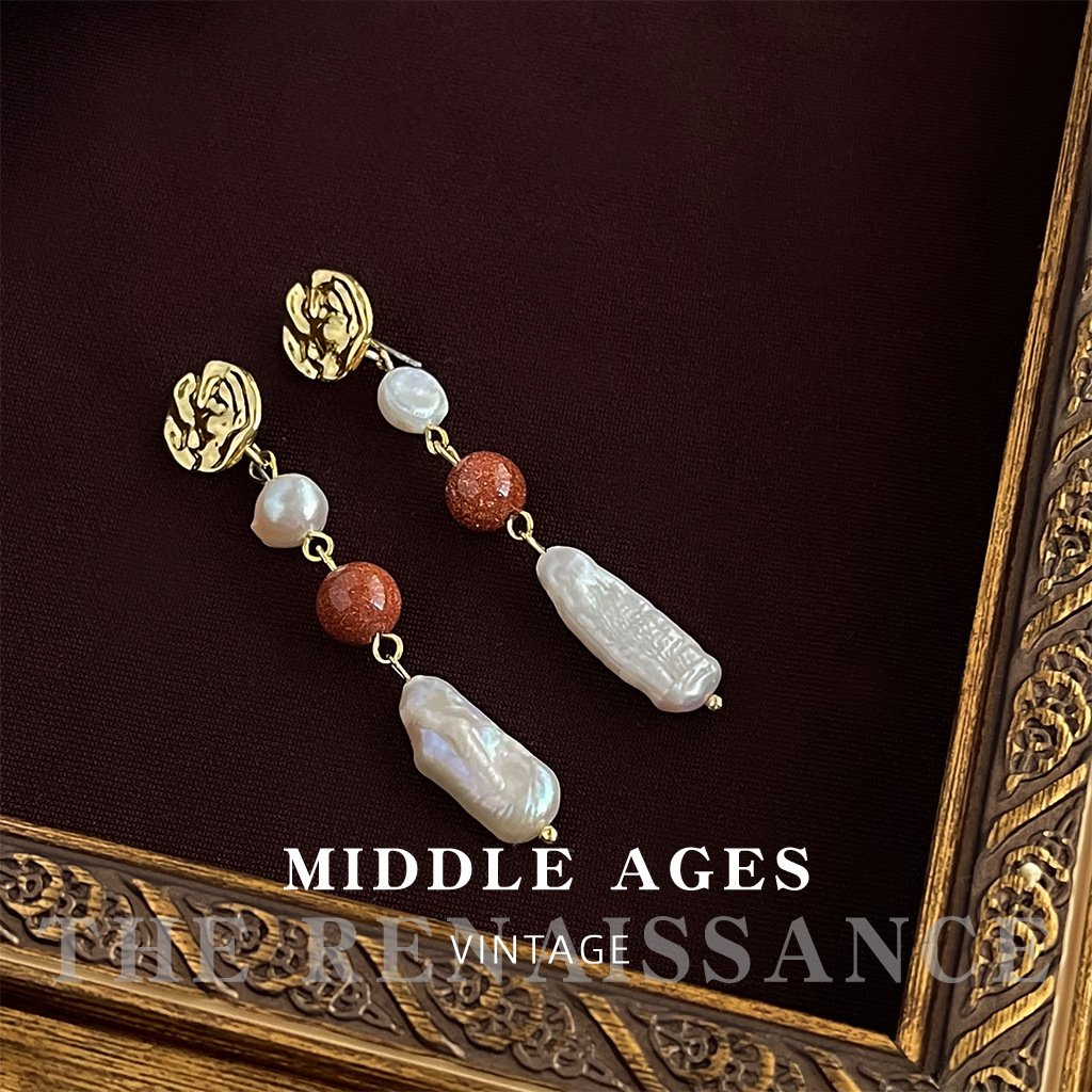 Vintage Baroque Freshwater Pearl Earrings Collection Court Style Mother-of-Pearl Flower Ear Accessories