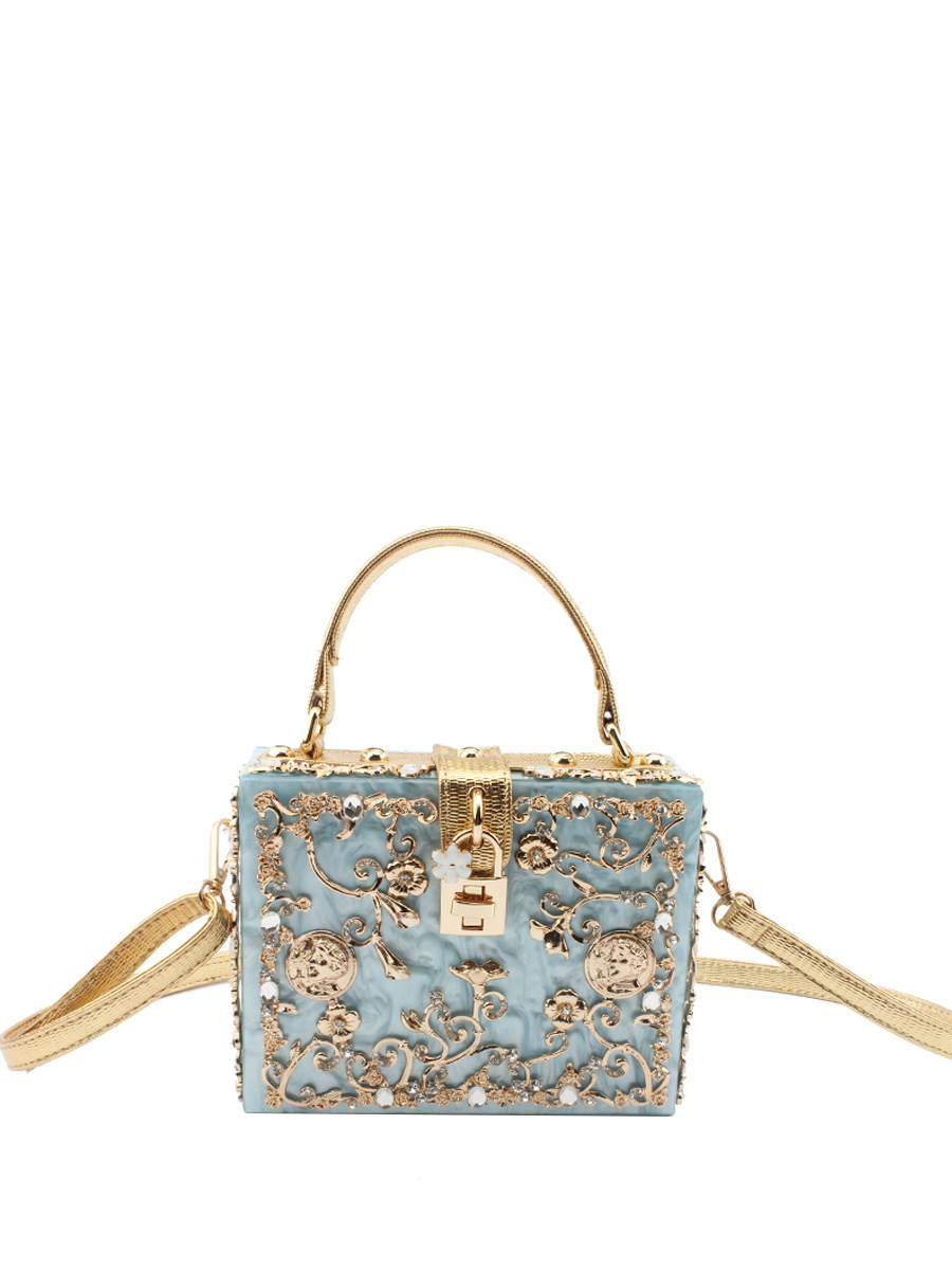 Acrylic Evening Bag Hollow Metal Carved Rhinestone Handbag Shoulder Crossbody Women's Bag