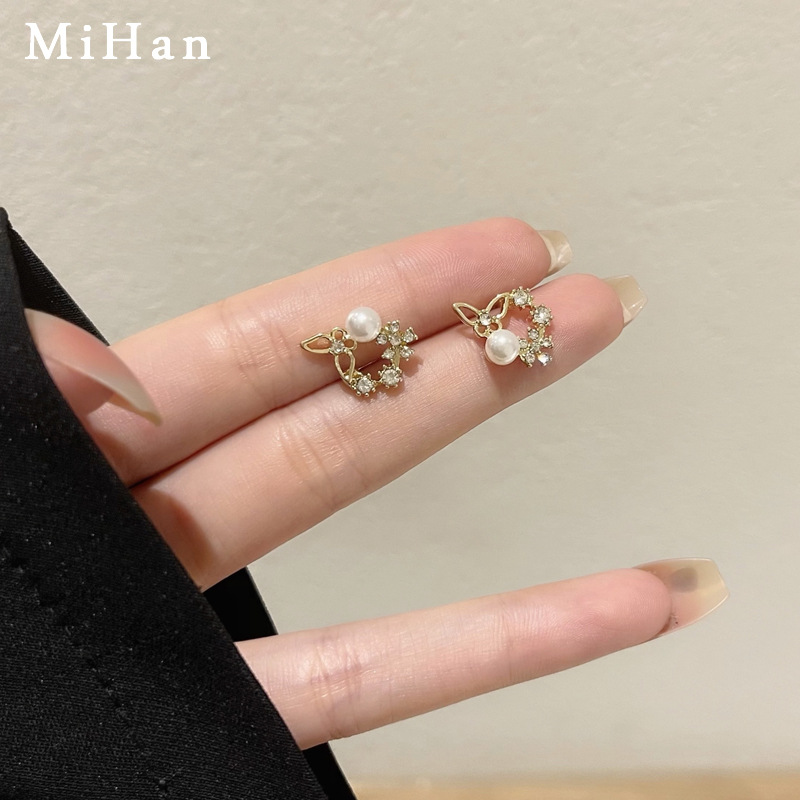 S925 silver needle sweet rhinestone ear studs summer butterfly earrings ear accessories 5387