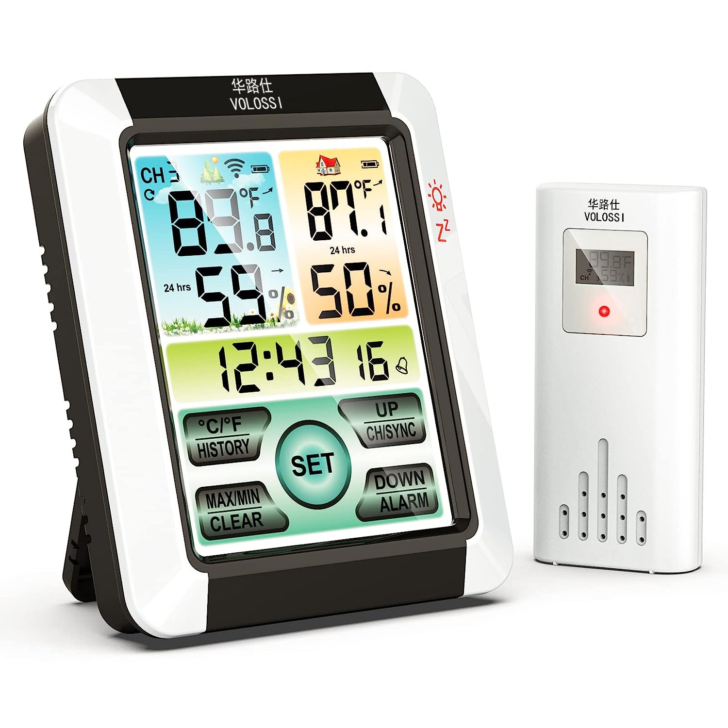 New Indoor Outdoor Thermometer Hygrometer Color Large Screen Temperature Electronic Alarm Clock
