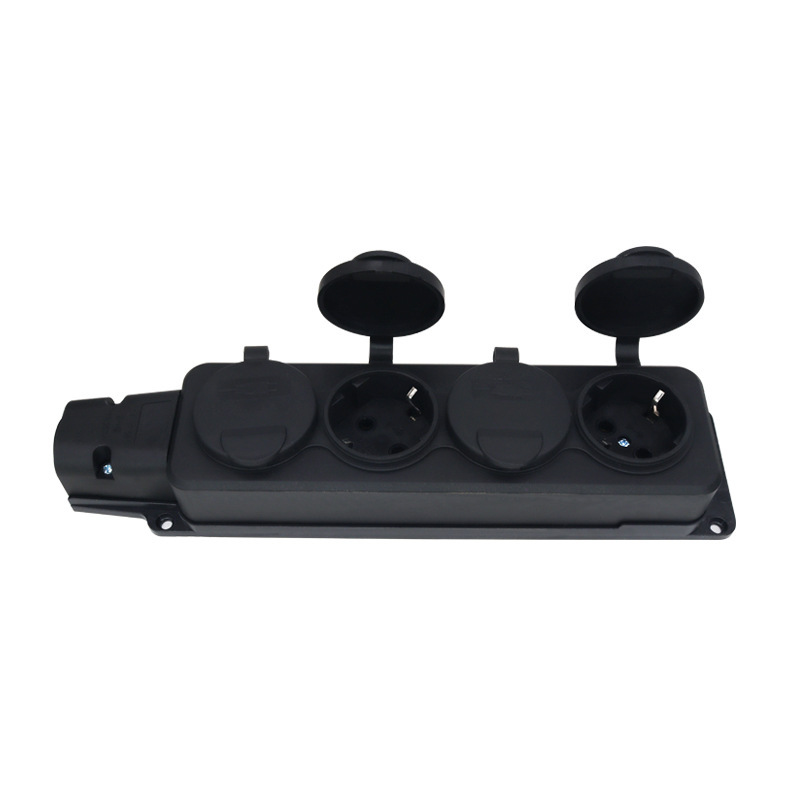 Black IP54 impact-resistant 16A wireless waterproof European standard power strip German waterproof power strip European standard junction board