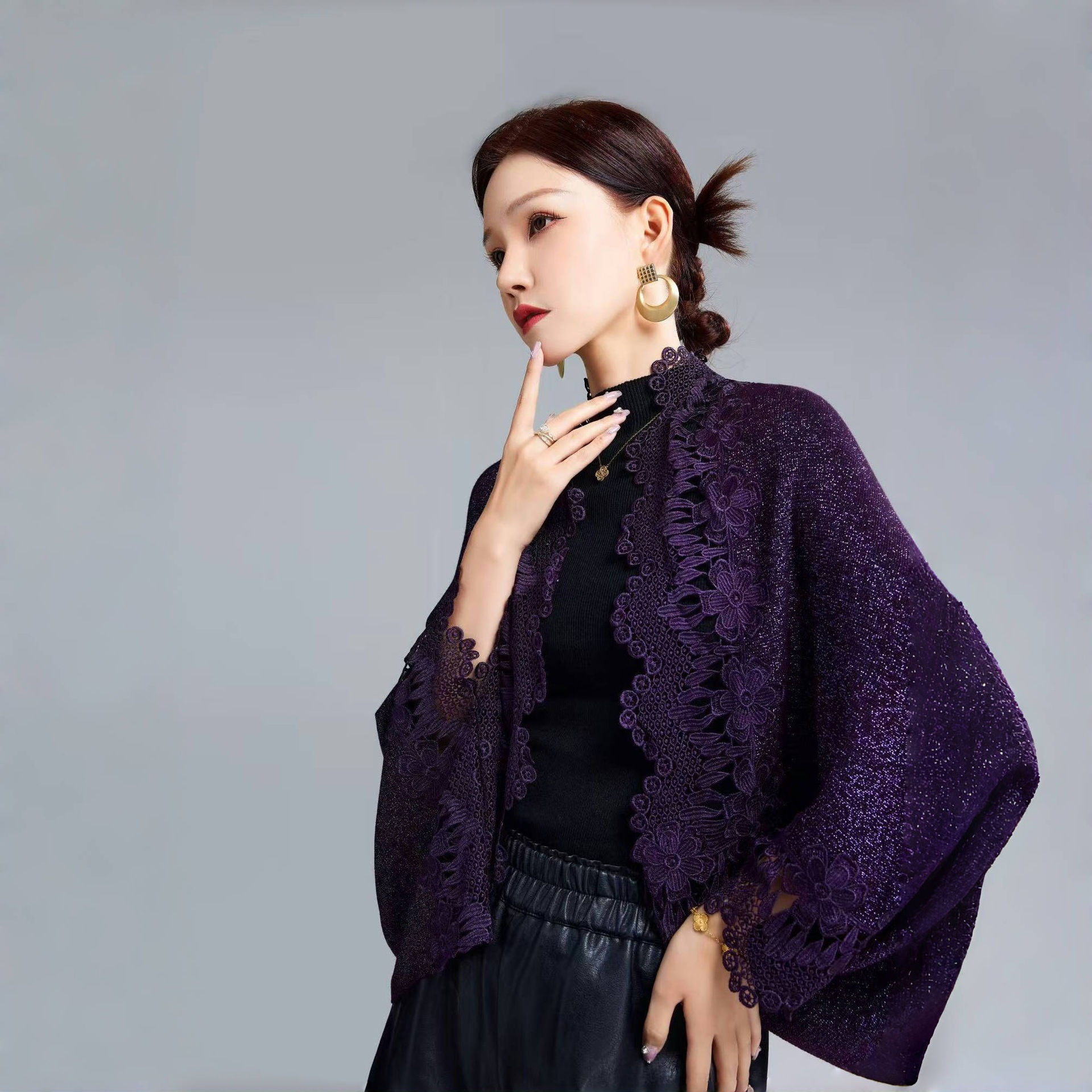 Live Spring Autumn Happy Mother-in-law Heavy Embroidery Cheongsam Outer Wear Wedding Mother Cape Coat Short Shawl