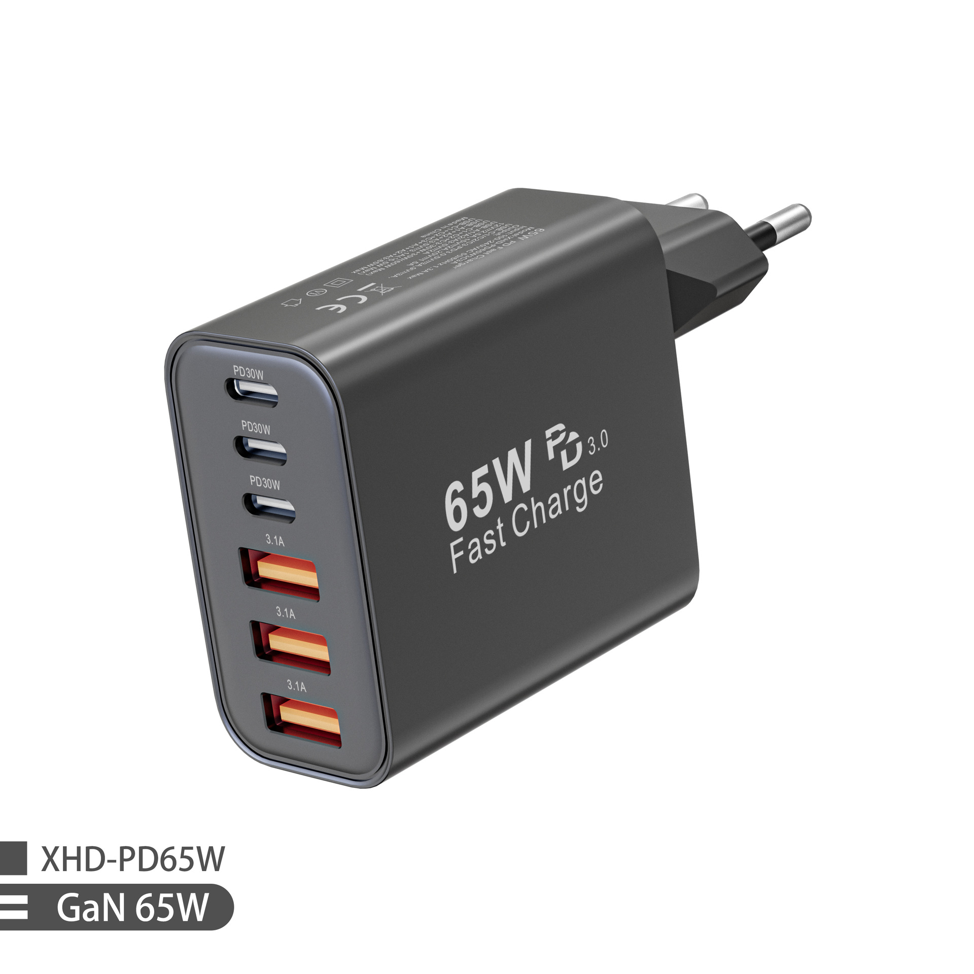New PD65W EU standard charger for Apple 13 Pro Max Samsung charging head 3C3A multi-port charger