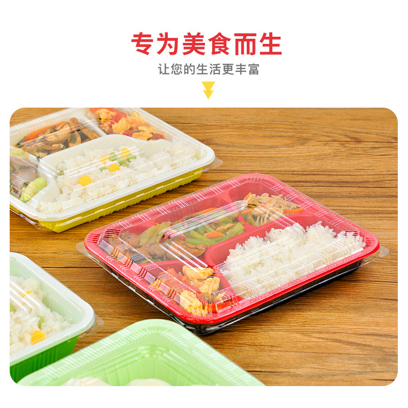 5ZW Disposable Lunch Box Divided Three or Four Grids Rectangular Separated Type Takeaway Packaging Box with Lid