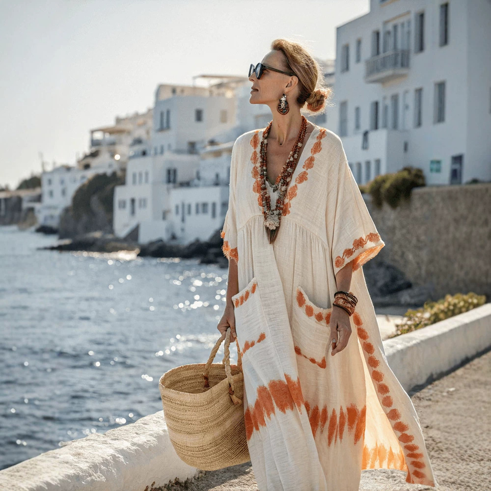 2026 new style striped loose long dress women's beach vacation dress summer women's clothing
