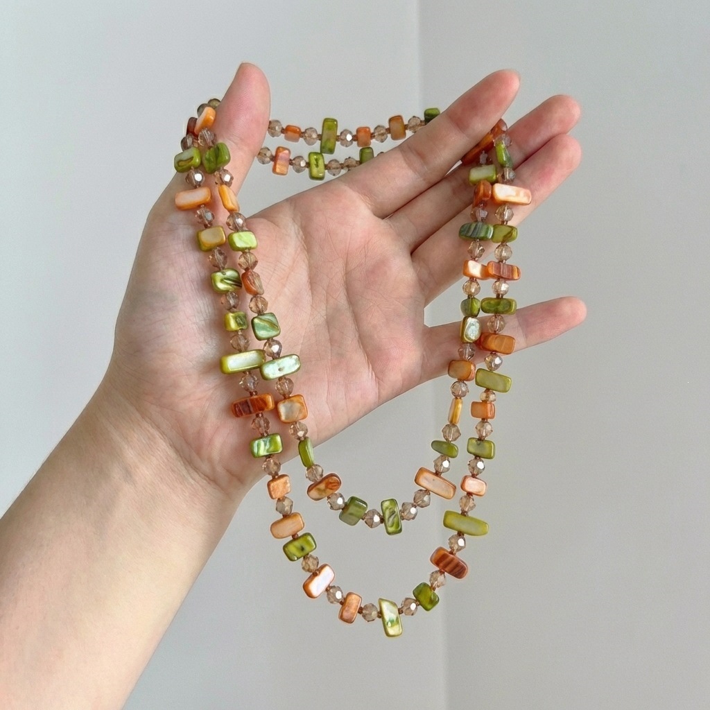 Colorful Natural Stone Beaded Accessories Bohemian Ethnic Style Necklace Niche Sweater Chain Women