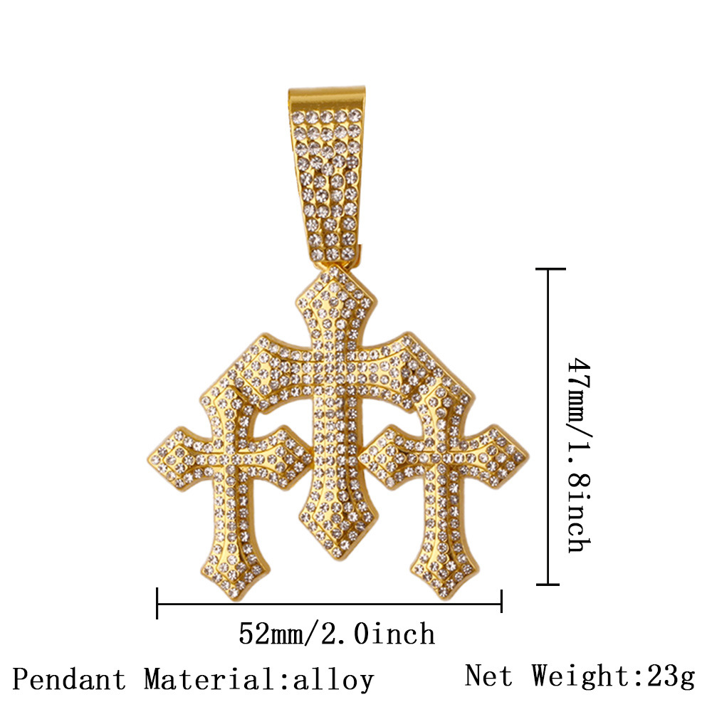 Gangster hip-hop full diamond pendant exaggerated alloy Cuban chain necklace pendant diamond-embedded cross