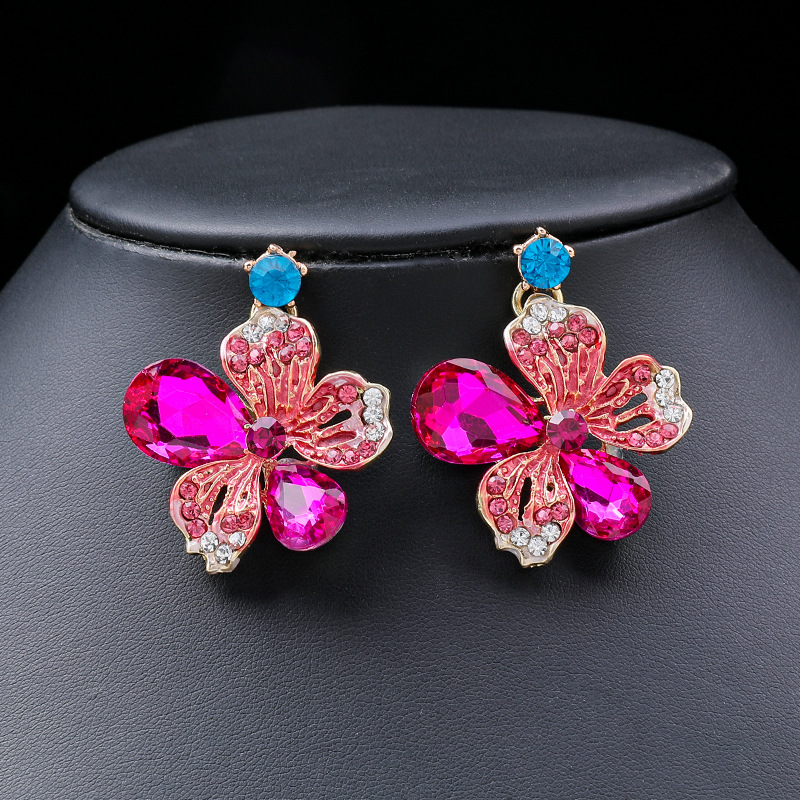 2022 New Colorful Flower Necklace Set Women Bright Bride Necklace Oil Painting Gemstone Collarbone Chain
