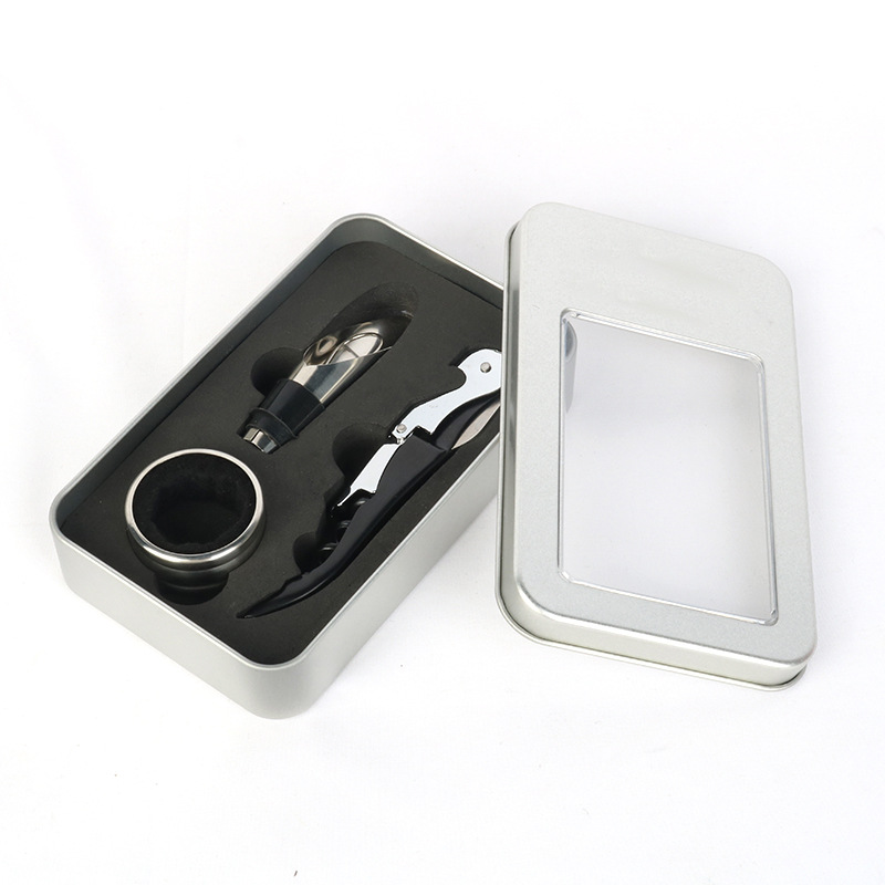2022 New Opening Small Gift Red Wine Opener 3-Piece Set Wine Pourer Wine Ring Packaging Gift Box