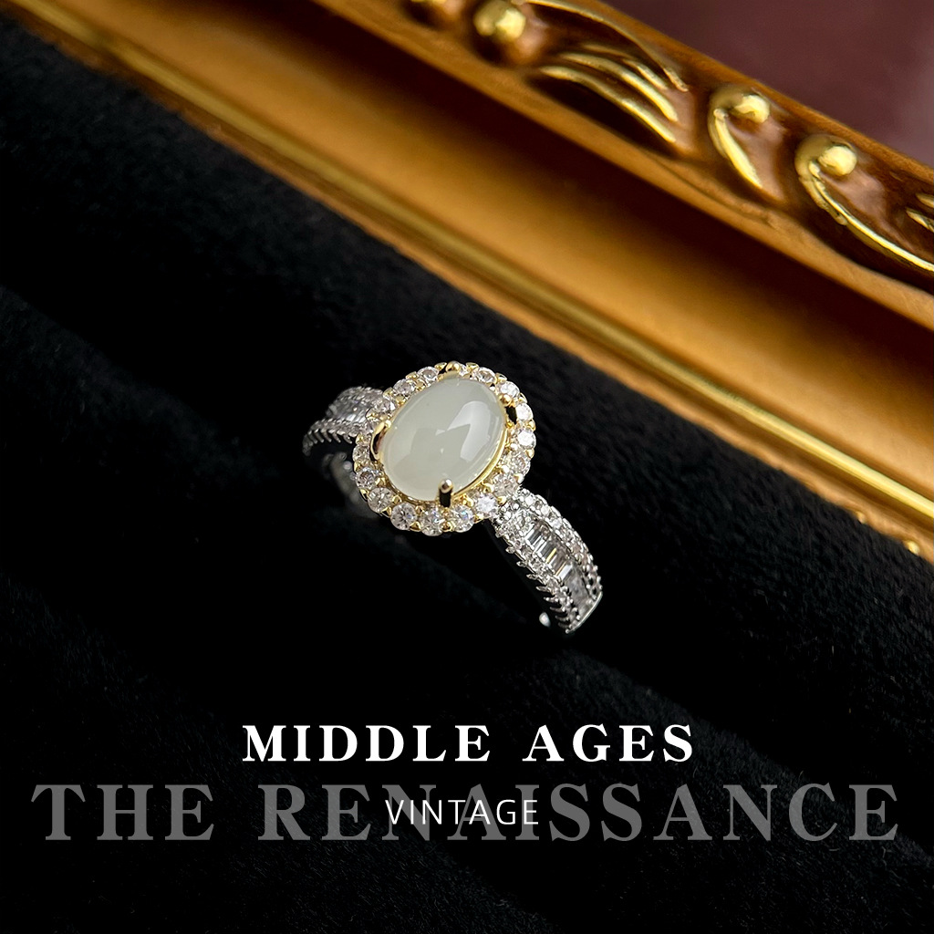 Vintage Retro Heavy Craft Colored Gem Zircon Ring Collection Adjustable Index Ring