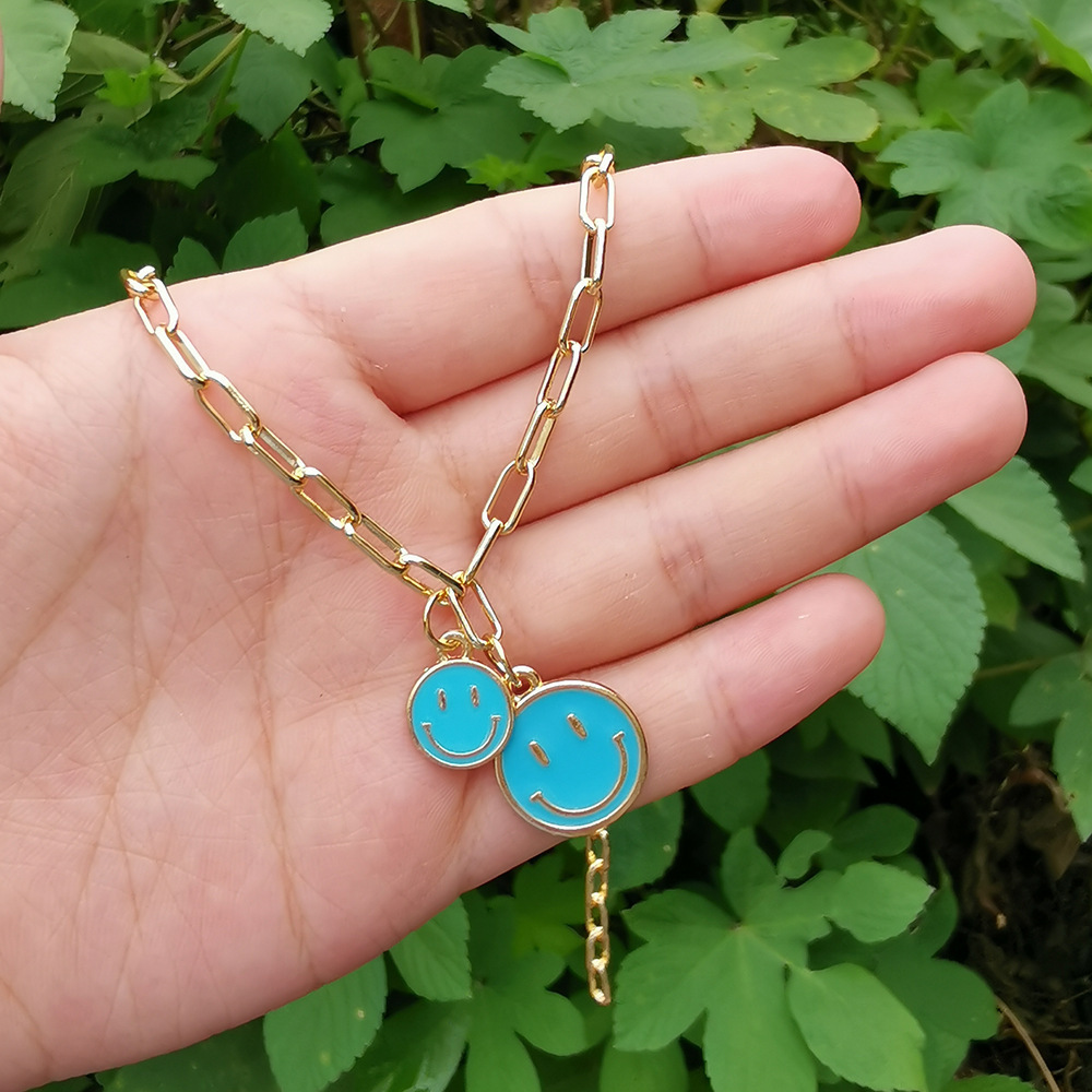 Cartoon Alloy Oil-Drop Smiley Face Jewelry New Necklace Simple Multicolor Size Choker