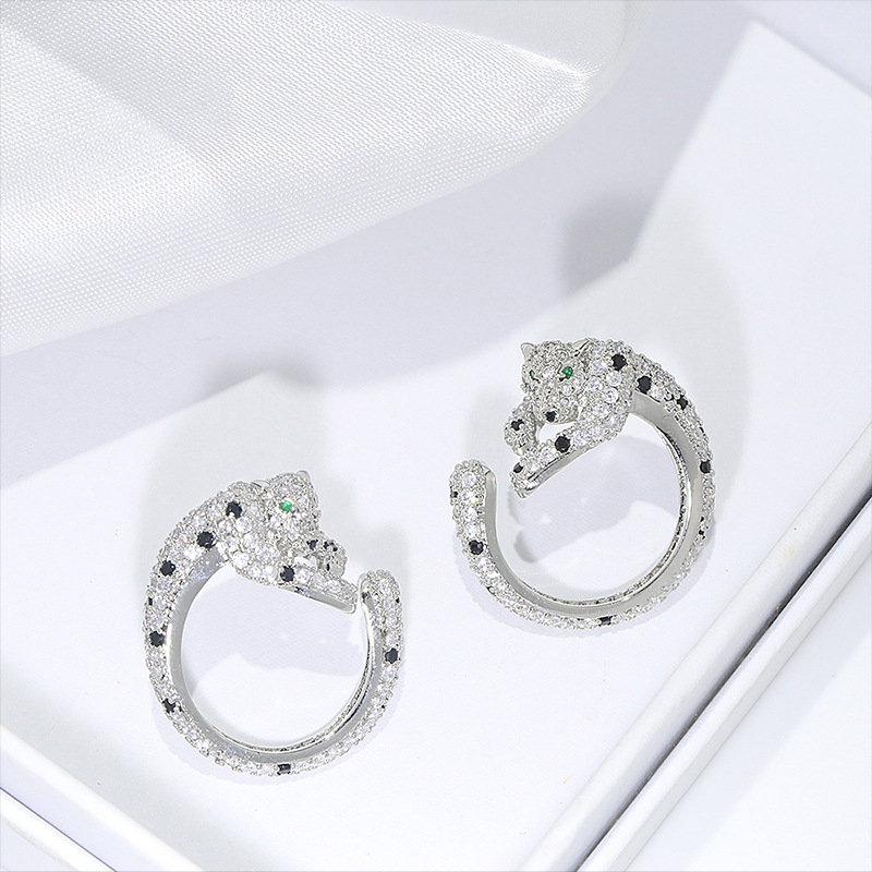 S925 silver needle heavy earrings ear accessories Song Qian jewelry leopard hoop earrings for women